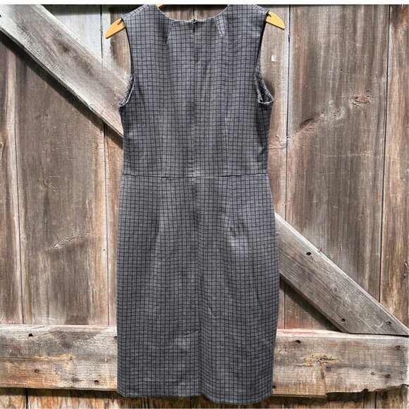 Margaret M Electra Gray Black Plaid Sleeveless Fitted Midi Dress Size Large - Picture 3 of 4